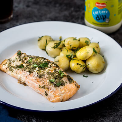 Del Monte BAKED SALMON FLAVOURED WITH HERBS AND TARTARE DIP Recipe